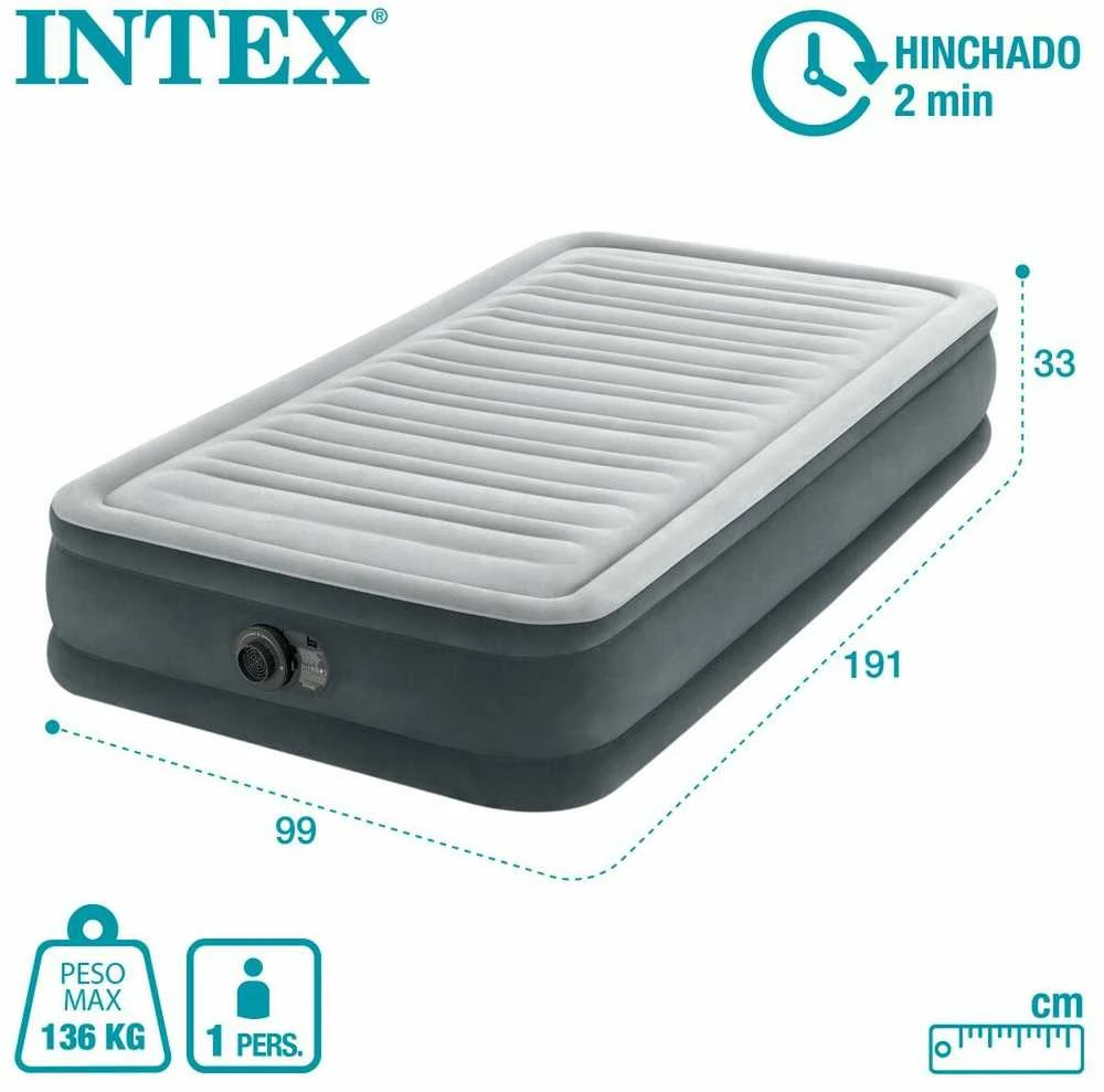 Pripučiamas čiužinys INTEX Twin Comfort-Plush Mid-Rise su integruota elektrine pompa, 99×191×33 cm