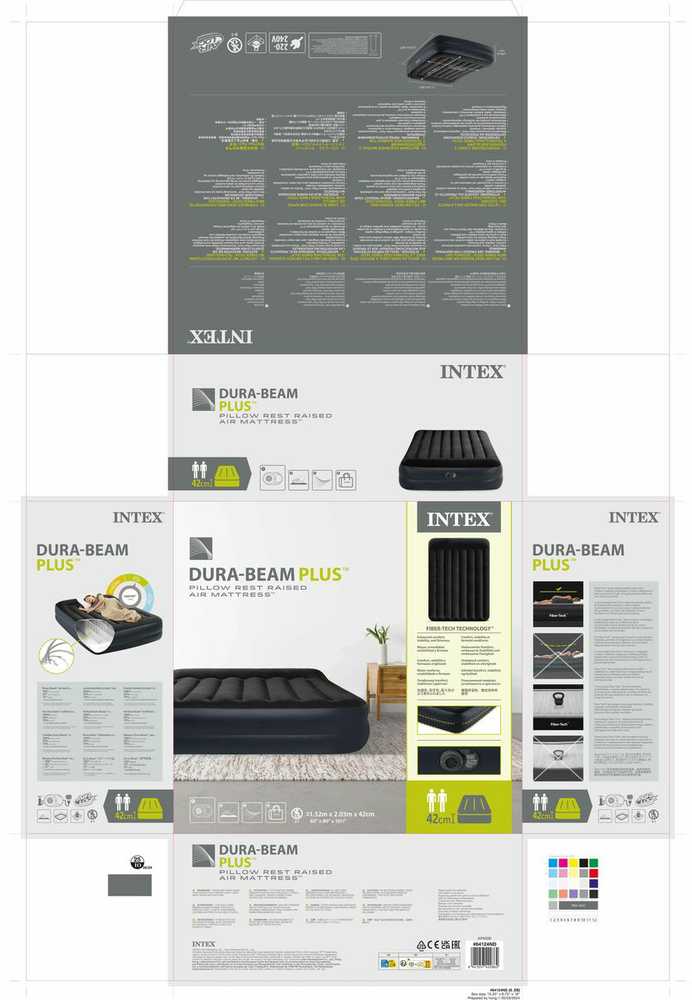 Pripučiamas čiužinys - lova INTEX Pillow Rest (Queen) Dura Beam 203x152x42 64124