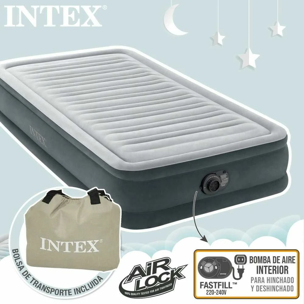 Pripučiamas čiužinys INTEX Twin Comfort-Plush Mid-Rise su integruota elektrine pompa, 99×191×33 cm