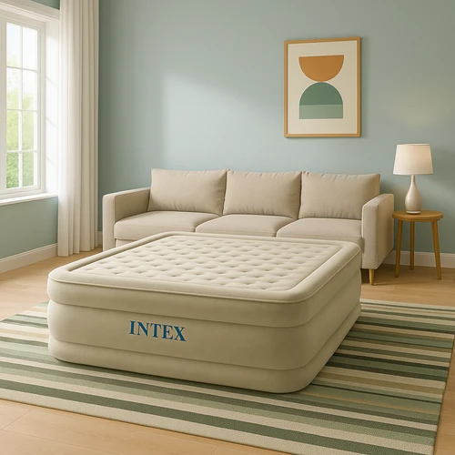 INTEX Pripučiamas čiužinys-lova Ultra Plush Queen su pompa,152x203x46cm