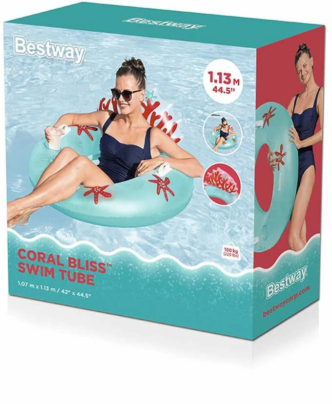 Bestway mėlynas pripučiamas žiedas su atlošu koralinis rifas 107cm 43730