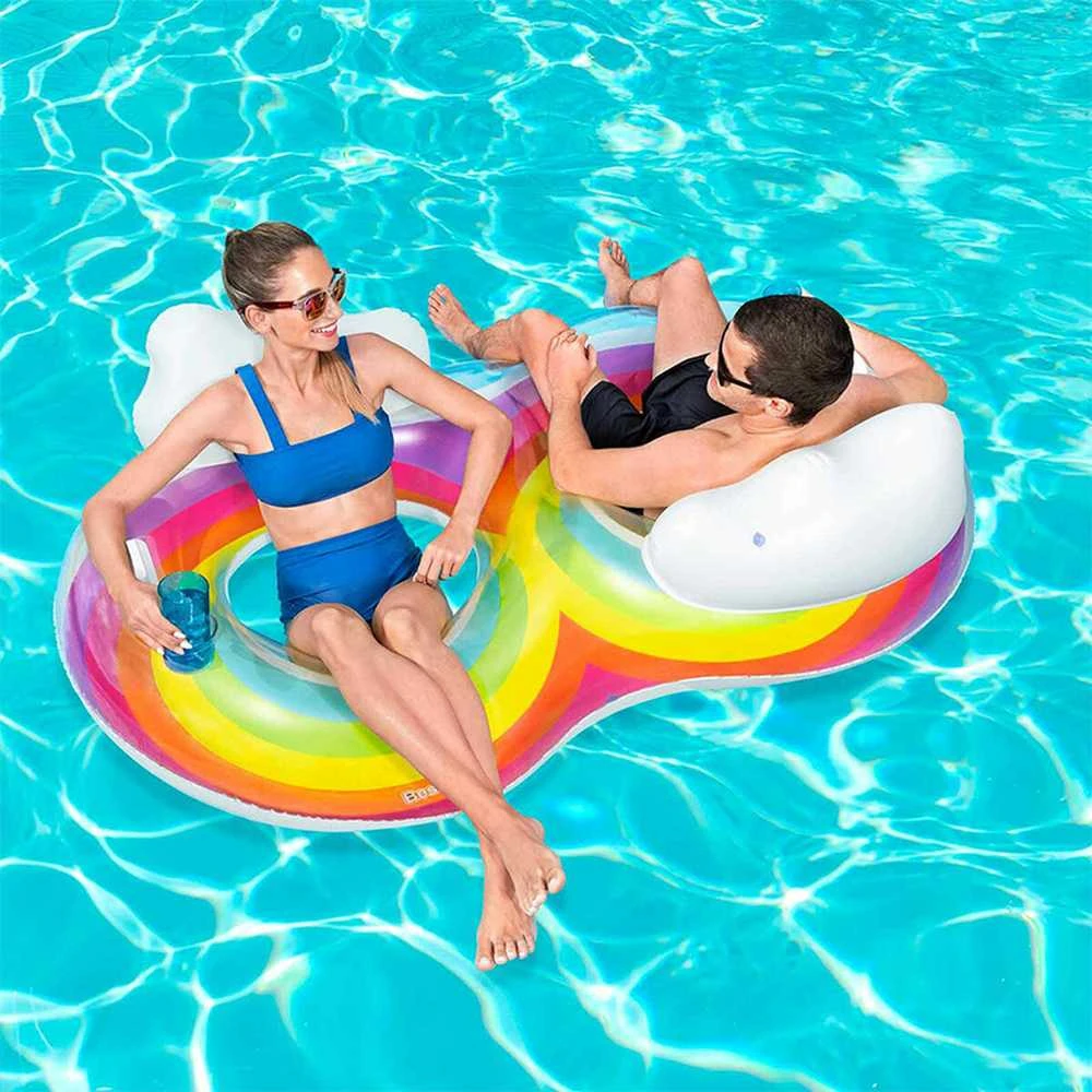 Dvigubas plaukimo ratas Bestway Rainbow Dreams, 186 x 116 cm
