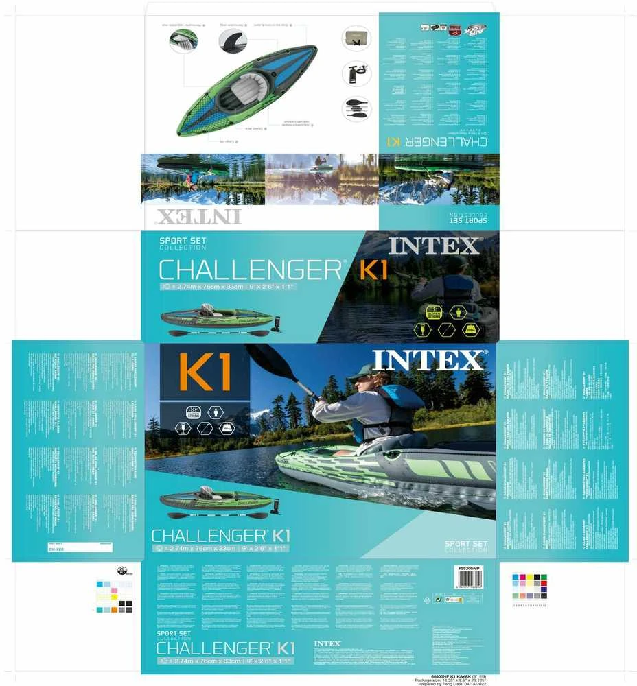 Oars Intex Challenger K1 Kayak, Žalias