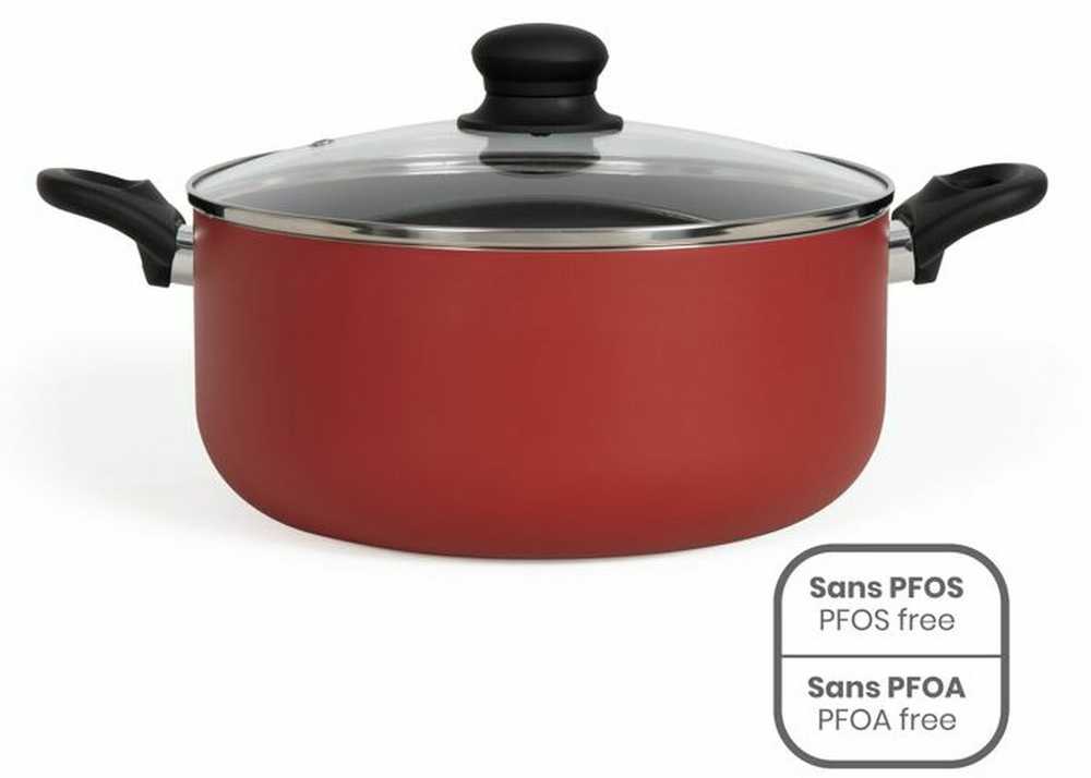 Puodas su stiklo dangčiu Livoo MEP151R Premier Chef, 28 cm, aliuminis, neprisvylanti danga, raudonas