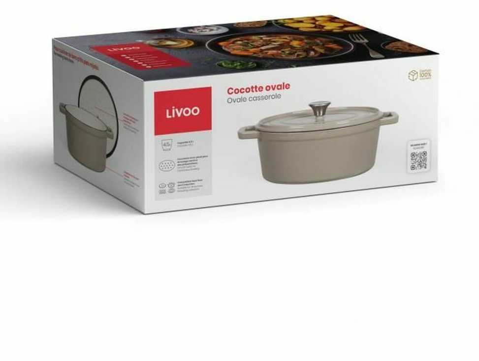 Livoo MEP129G ovalus pilkos spalvos ketaus puodas su dangteliu