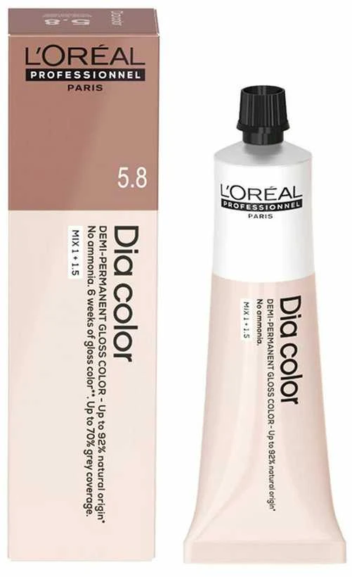 L'oreal Professionnel Dia Color 5.8 dažų tūbelė ir dėžutė
