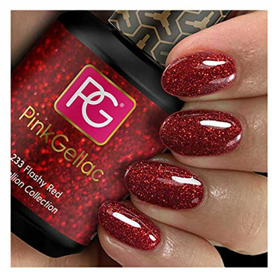 Pink Gellac 233 Flashy Red nagų lakas su blizgučiais