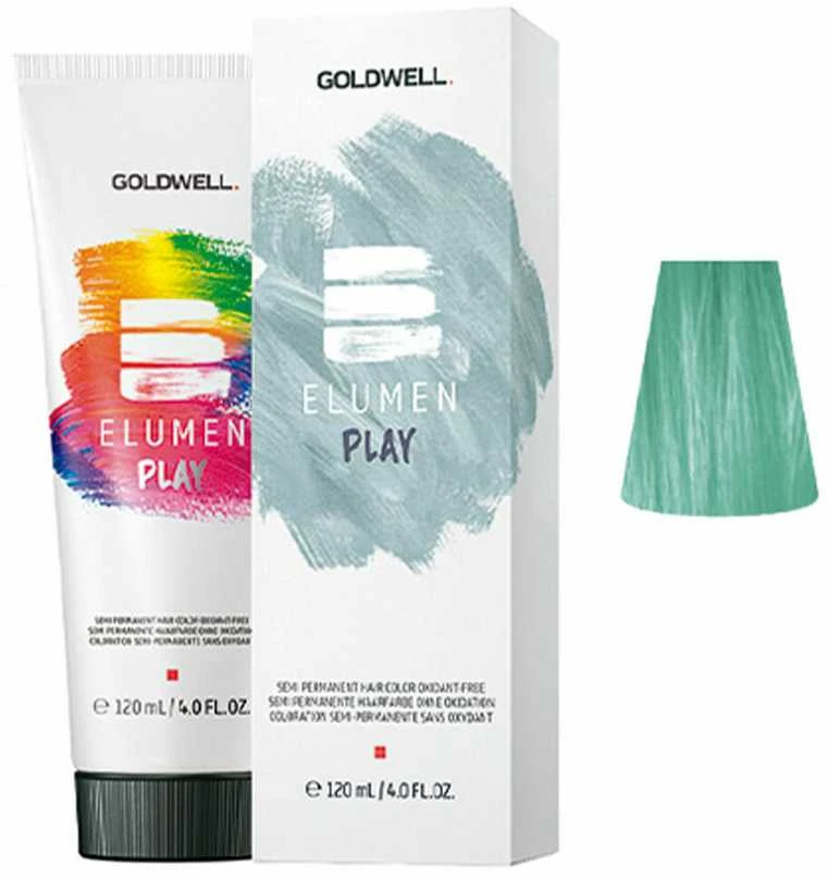 Goldwell Elumen Play Mint 120ml pakuotė ir atspalvio pavyzdys