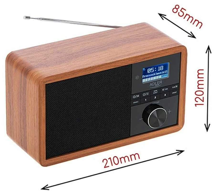 Radijo imtuvas Adler AD 1184 Radio DAB+ Bluetooth, Rudos/Juodos spalvos