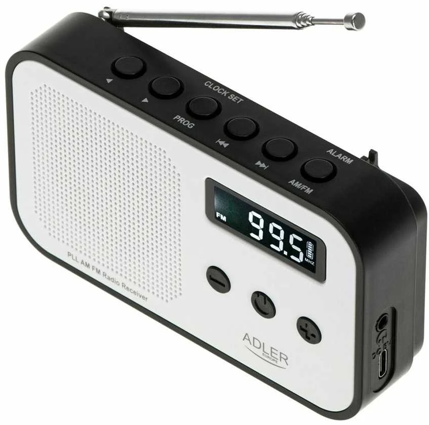 Adler | Digital radio PLL AM/FM | AD 1907 | Alarm function | Baltas/Juodas