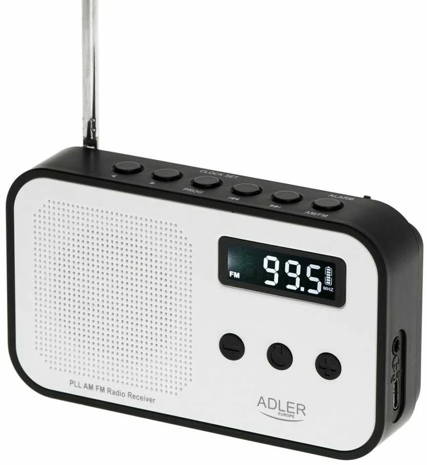 Adler | Digital radio PLL AM/FM | AD 1907 | Alarm function | Baltas/Juodas