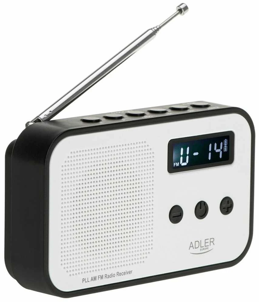 Adler | Digital radio PLL AM/FM | AD 1907 | Alarm function | Baltas/Juodas