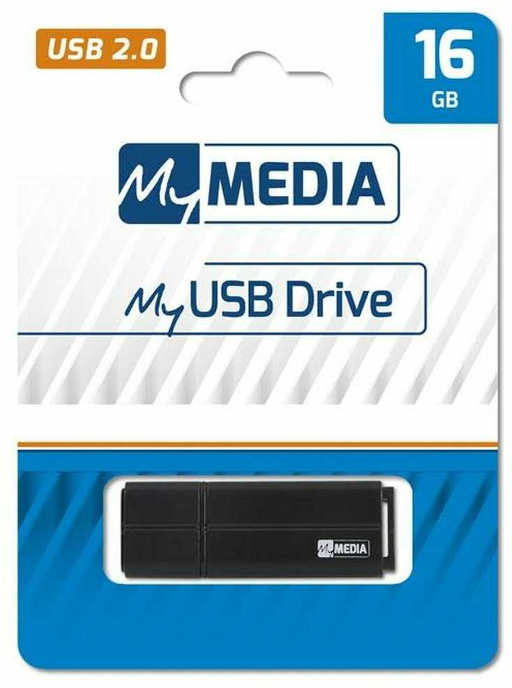 Verbatim „MyMedia“ USB atmintinė, USB 2.0, 16 GB, juoda, 69261, su plastikiniu dangteliu