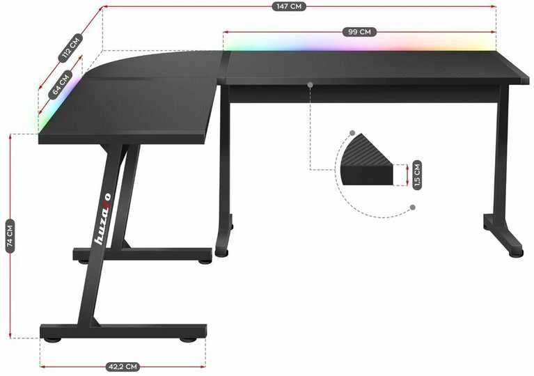 Kampinis žaidimų stalas Huzaro Hero 6.0 RGB, Juodas