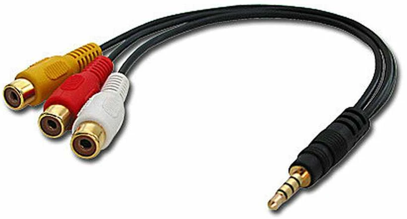 3.5mm į 3xRCA adapteris su spalvotomis jungtimis