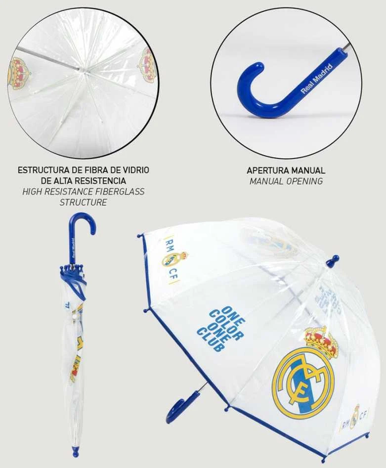 „Real Madrid“ vienspalvis vaikiškas permatomas skėtis √ò71 cm