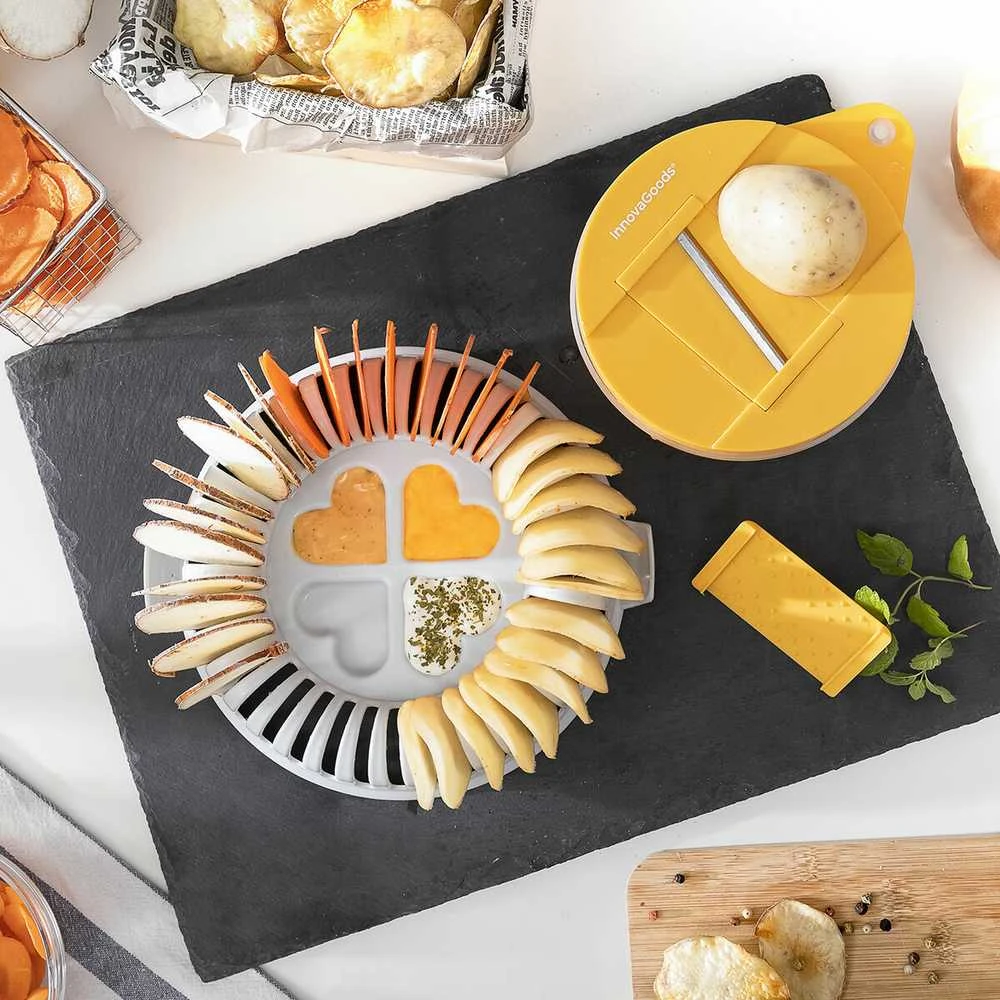 „InnovaGoods“ mikrobangų drožlių gaminimo mašina su „InnovaGoods“ lustų pjaustytuvu ir receptais