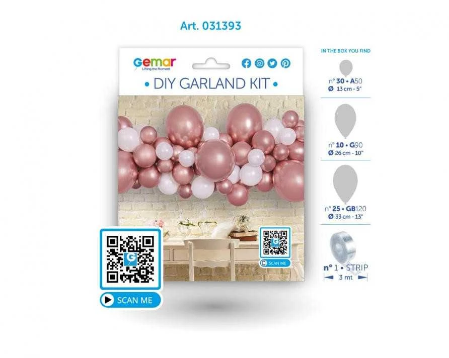 „GoDan DIY“ baliono girlianda rožinė ir auksinė. 65 balionai + kaspinas