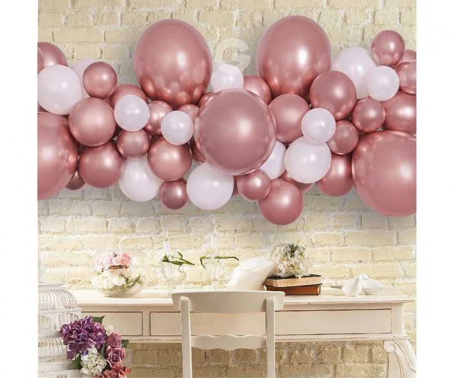 „GoDan DIY“ baliono girlianda rožinė ir auksinė. 65 balionai + kaspinas