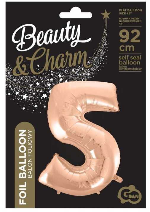 GoDan Balon foliowy "5" rožinė-auksinė 92cm