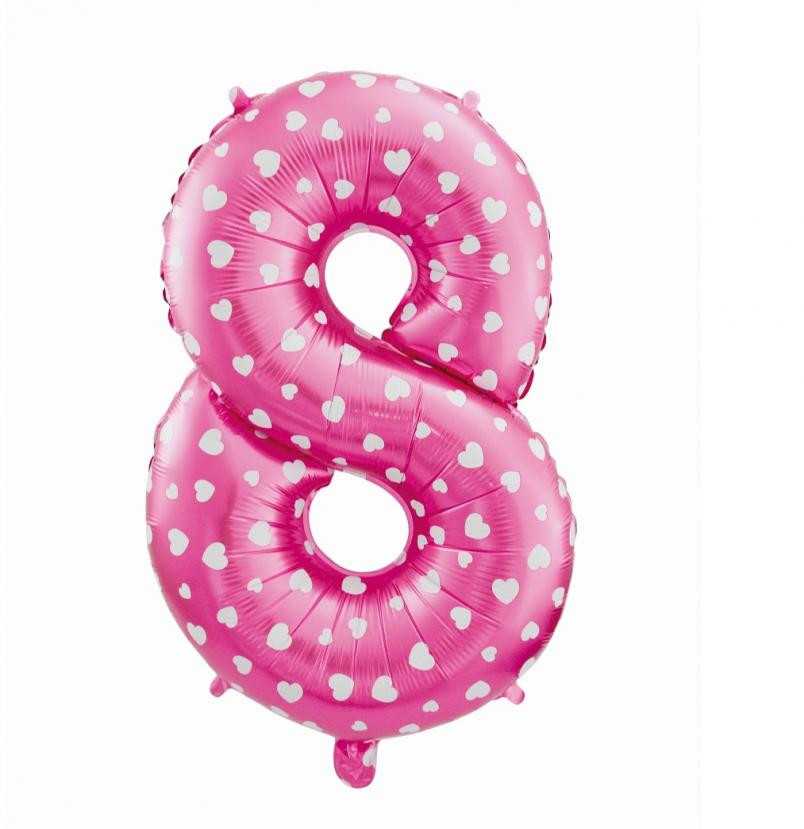 GoDan Balon foliowy Cyfra8 róż/serca 61cm HS-C26R8 05988