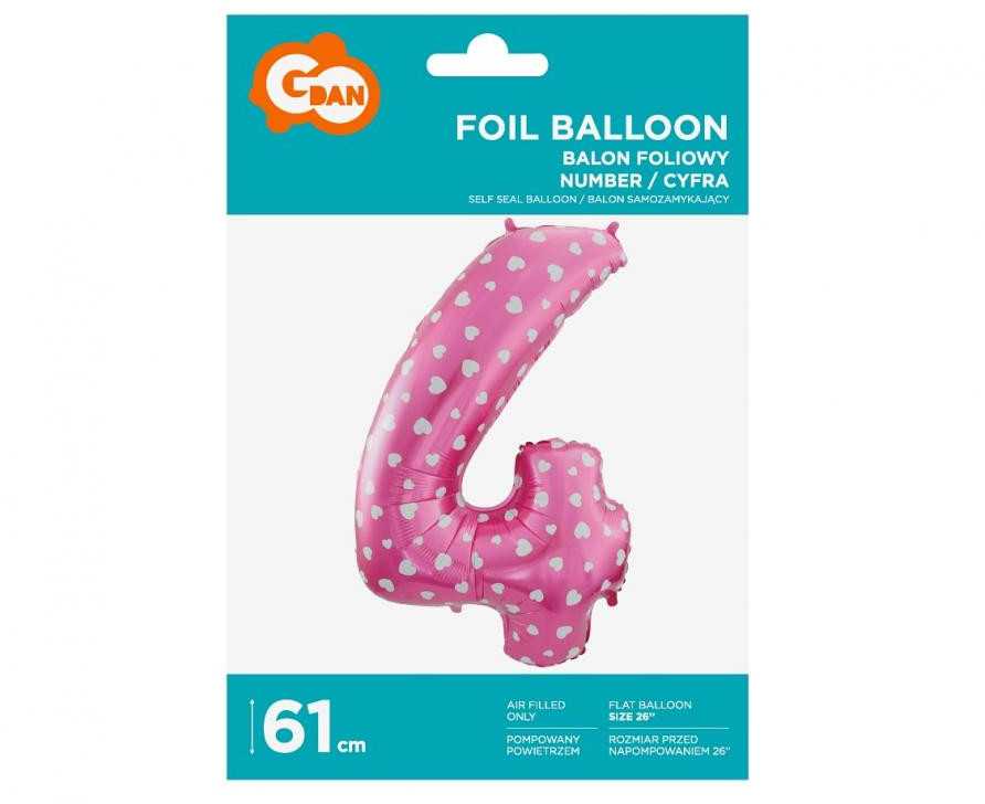 GoDan folijos balionas "Number 4", Rožinės širdelės, 61cm p10
