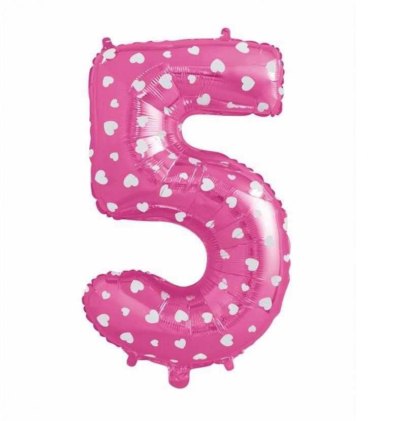 GoDan Balon foliowy Cyfra5 róż/serca 61cm HS-C26R5 05926