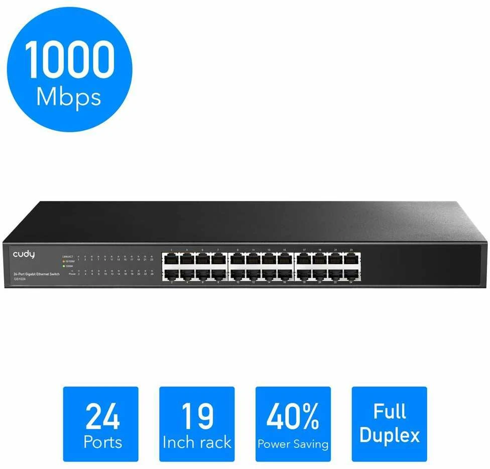 Šakotuvas Komutatorius - Cudy GS1024 24 Prievadų 48 Gbit/s Juodas
