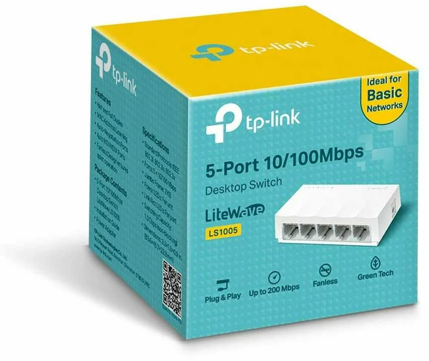 Šakotuvas TP-LINK LiteWave 5 prievadų 10/100M stalinio kompiuterio jungiklis 5 10/100M RJ45 prievadų darbalaukio plastikinis dėklas