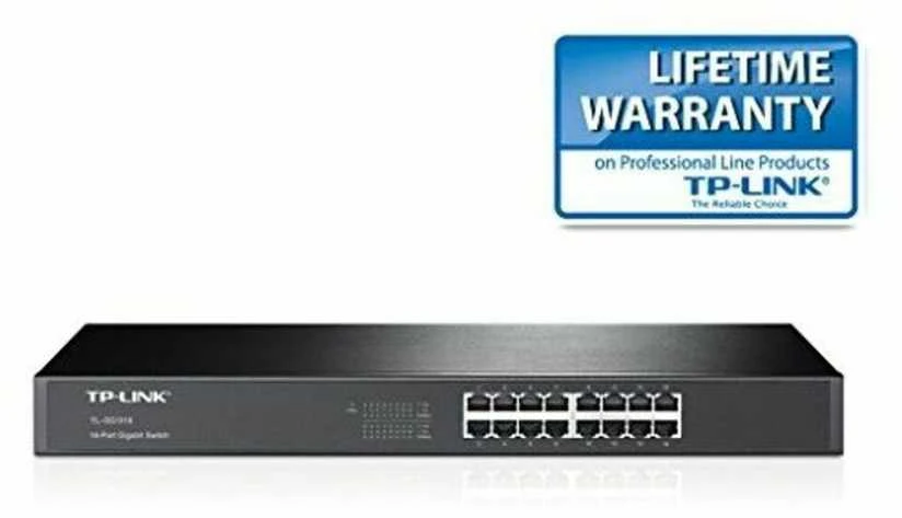 Šakotuvas TP-LINK 16 prievadų gigabito komutatorius, montuojamas į 19 colių stelažą