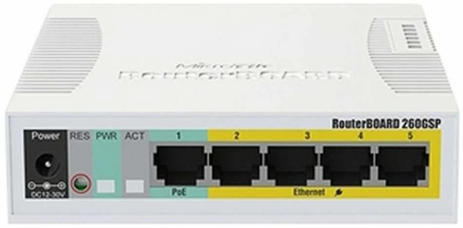 Maršrutizatorius „MikroTik“ | Debesijos maršrutizatorių komutatorius | RB260GSP | Valdomas per internetą | Darbalaukio | SFP jungčių kiekis: 1 | Maitinimo per Ethernet (PoE) jungčių kiekis: 1 | 12 mėn.