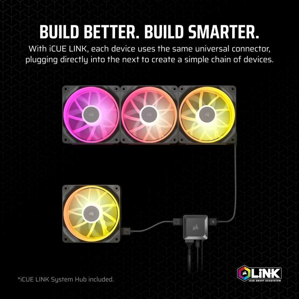 Corsair iCUE Link LX120 RGB, PWM korpuso ventiliatorius, 3er Pack – 120mm, juodos spalvos