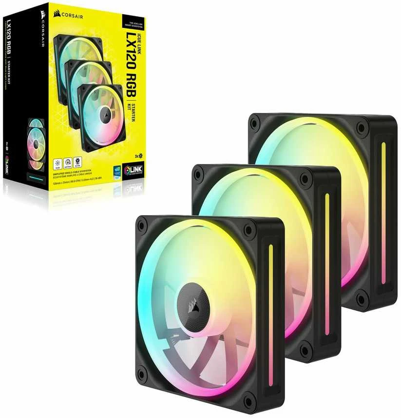 Corsair iCUE Link LX120 RGB, PWM korpuso ventiliatorius, 3er Pack – 120mm, juodos spalvos