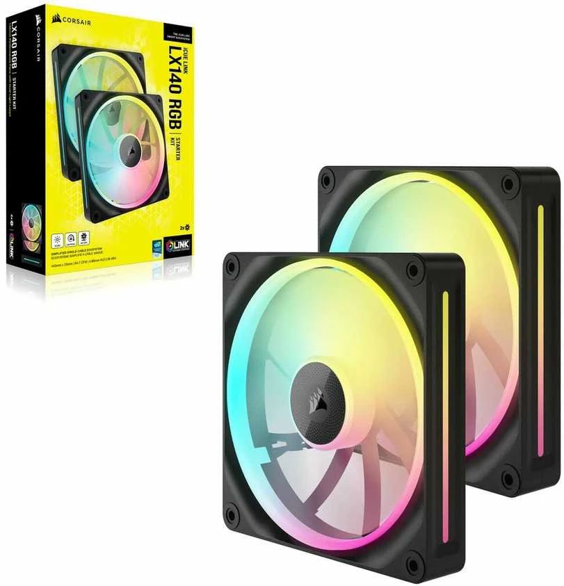 Corsair iCUE Link LX140 RGB, PWM korpuso ventiliatorius, 2er Pack – 140mm, juodos spalvos