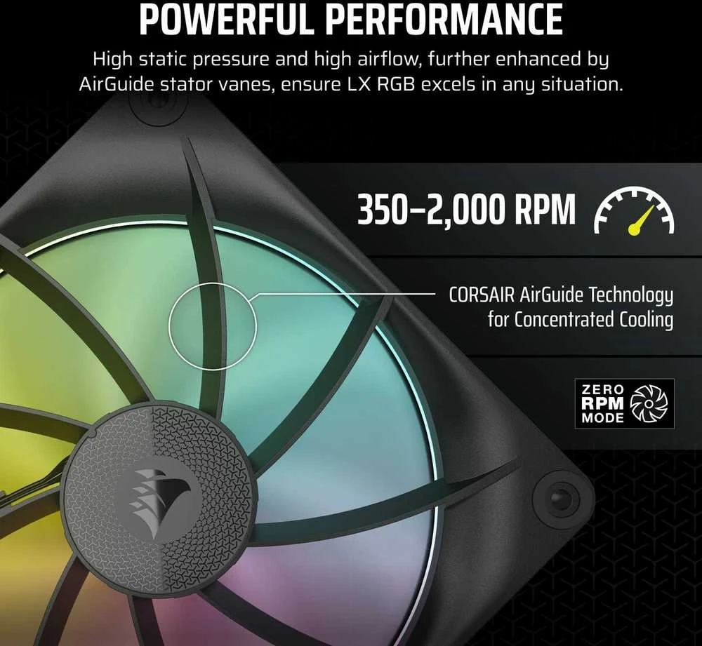 Corsair iCUE Link LX140 RGB, PWM korpuso ventiliatorius, 2er Pack – 140mm, juodos spalvos
