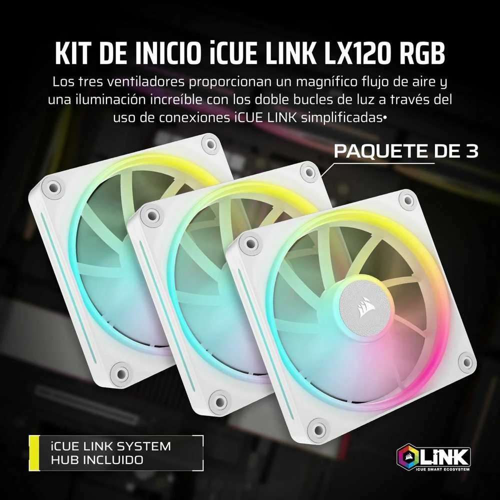 Corsair iCUE LINK LX120 RGB 3 baltų šviestuvų rinkinys CO-9051030-WW