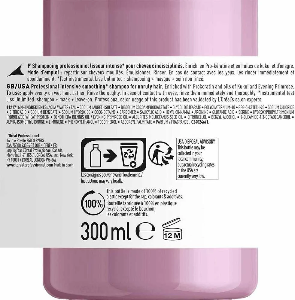 L'oreal Professionnel Liss Unlimited Professional šampūnas 300ml