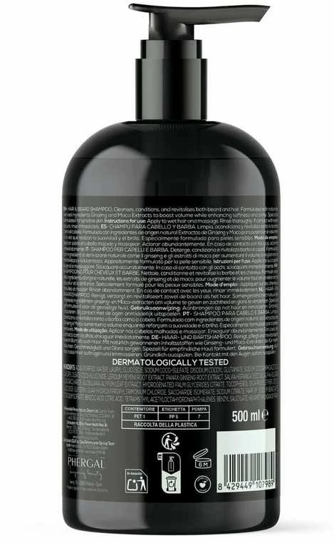 Naturtint Revitalising Men's Care Champú Para Cabello y Barba Limpieza Energizante, 500 ml