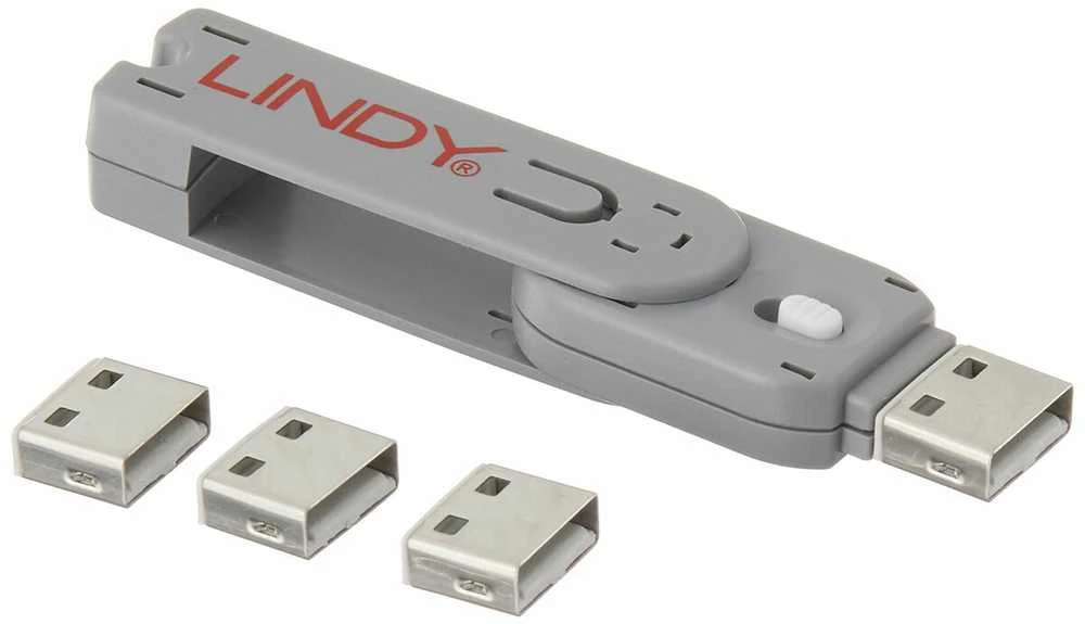 USB Priedas - LINDY USB A Prievado Blokatorius 4 vnt., Raktas, Baltas
