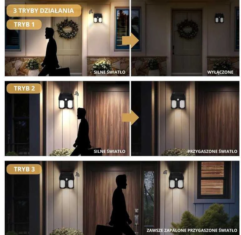 Saulės lempa su judesio ir prieblandos jutikliu, 1200 lm, 3 režimai