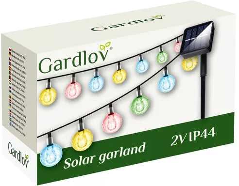 Spalvota sodo lempučių girlianda su saulės baterija 6m 2V IP44 Gardlov 23864