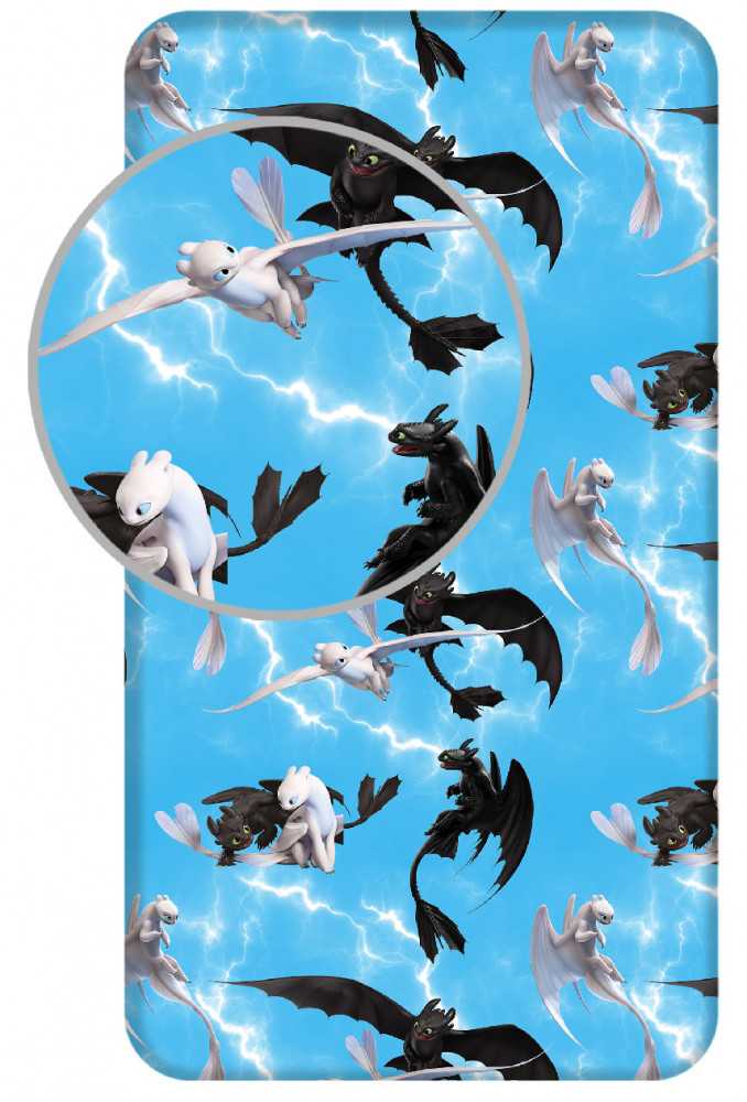 Prześcieradło bawełniane su gumką 90x200 How to train your dragon 7813 vaikams