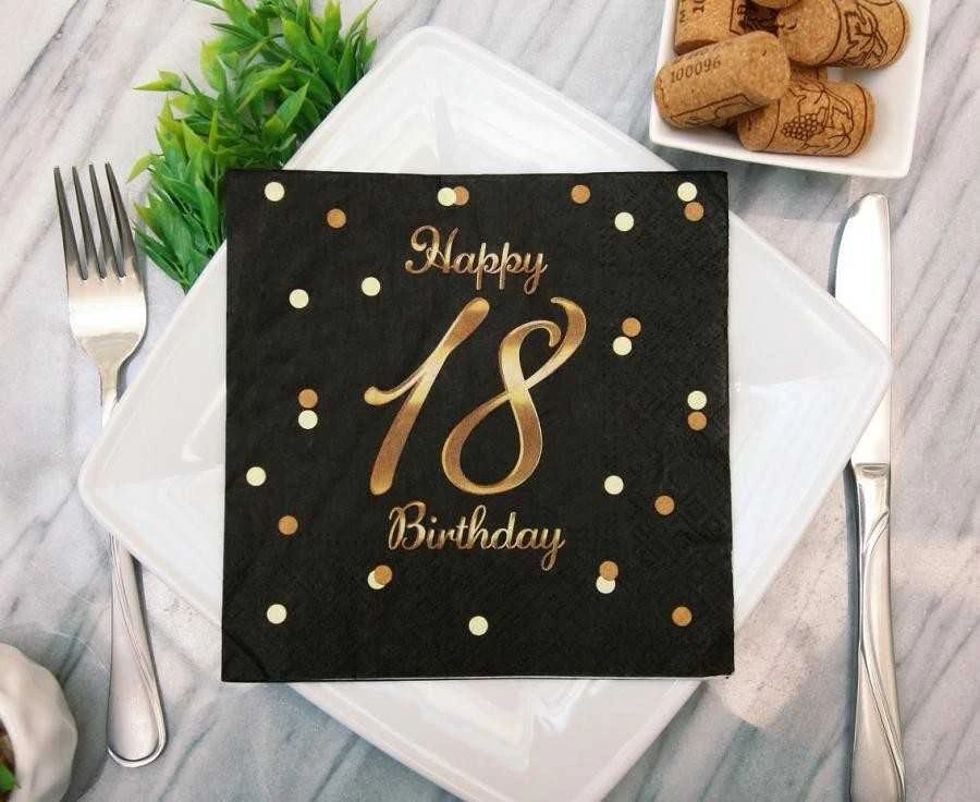„GoDan“ servetėlės „Happy 18 Birthday“ juodos 33x33cm 20 vnt.