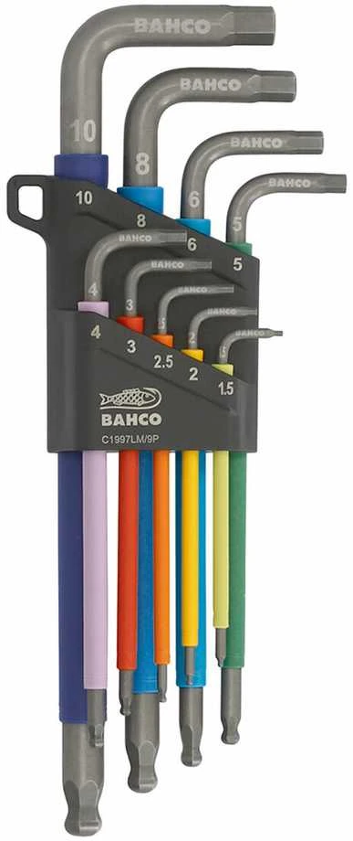 Šešiakampių L-raktų rinkinys Bahco 9vnt 1,5-10mm, pažymėti spalvomis