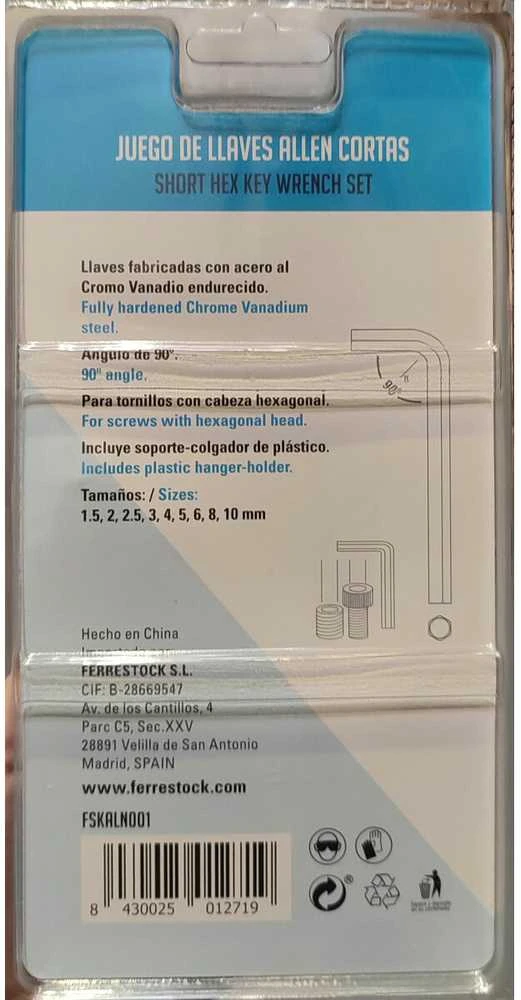 Šešiakampių raktų komplektas Ferrestock 1,5 - 2 - 2,5 - 3 - 4 - 5 - 6 - 8 - 10 mm 9 pcs