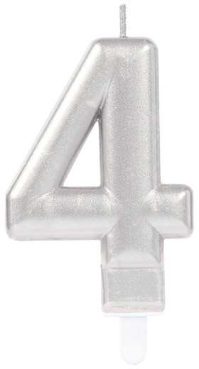 AMSCAN žvakė „Number 4“ su sidabrine rankena, 9,3 cm