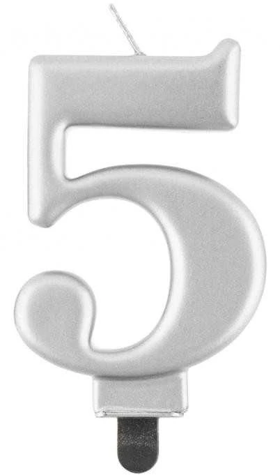 GoDan gimtadienio žvakė "5" sidabrinė 8cm