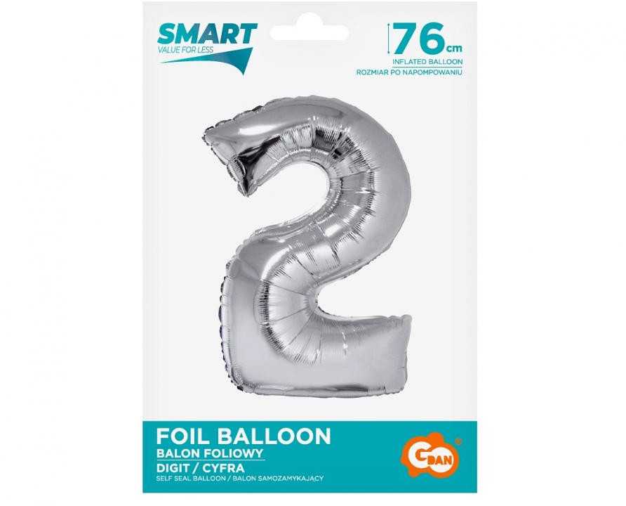 GoDan Folinis balionas skaičius “2” sidabro spalvos