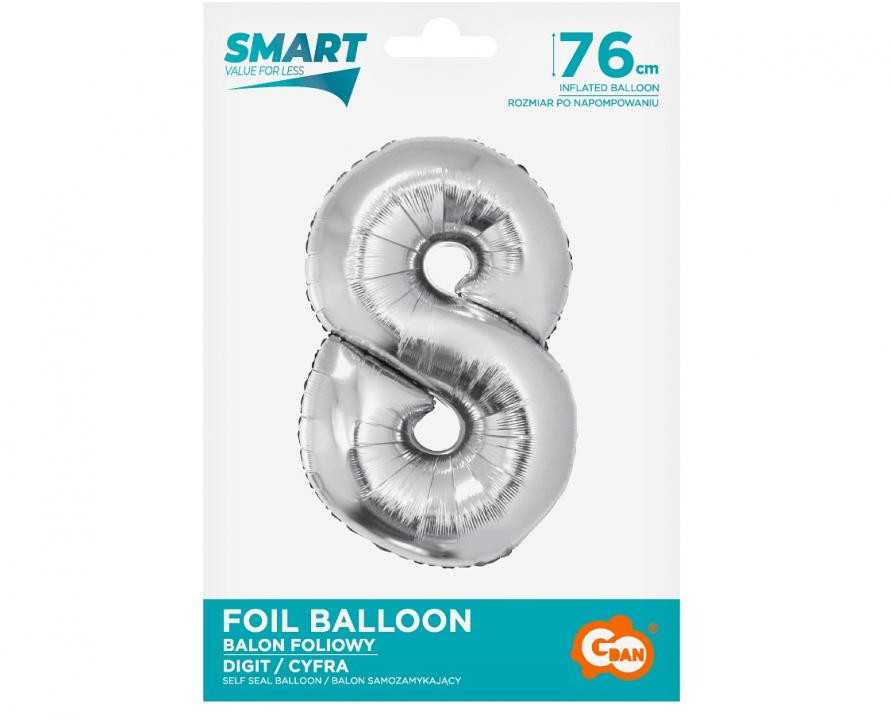 GoDan Folinis balionas skaičius “8” sidabro spalvos