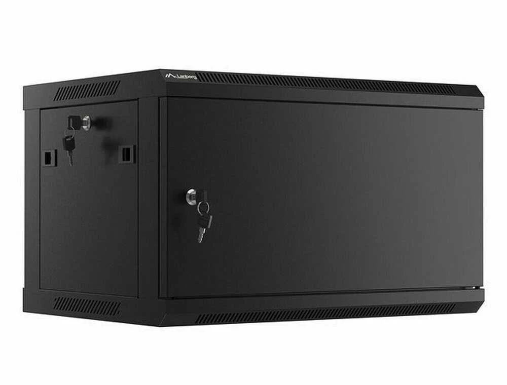 LANBERG sieninė spintelė 19 colių 6U 600x450 plieninės durys juodas plokščias paketas